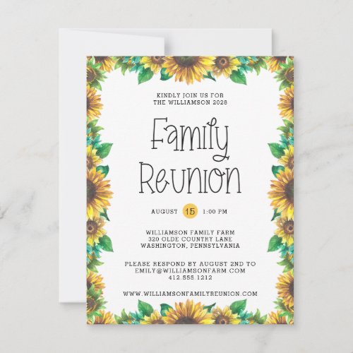 Budget Rustic Sunflowers Family Reunion Invitation