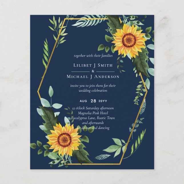 BUDGET Rustic Sunflowers Greenery Leaves Wedding  Flyer (Front)