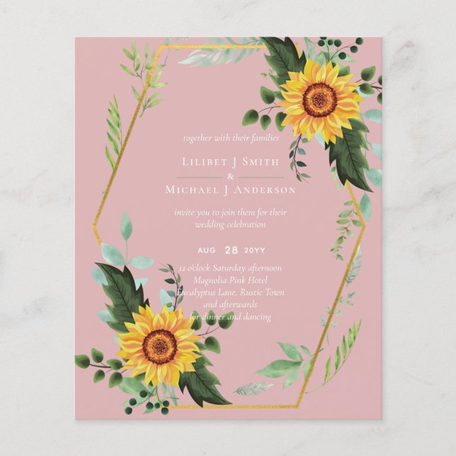BUDGET Rustic Sunflowers Greenery Leaves Wedding  Flyer (Front)