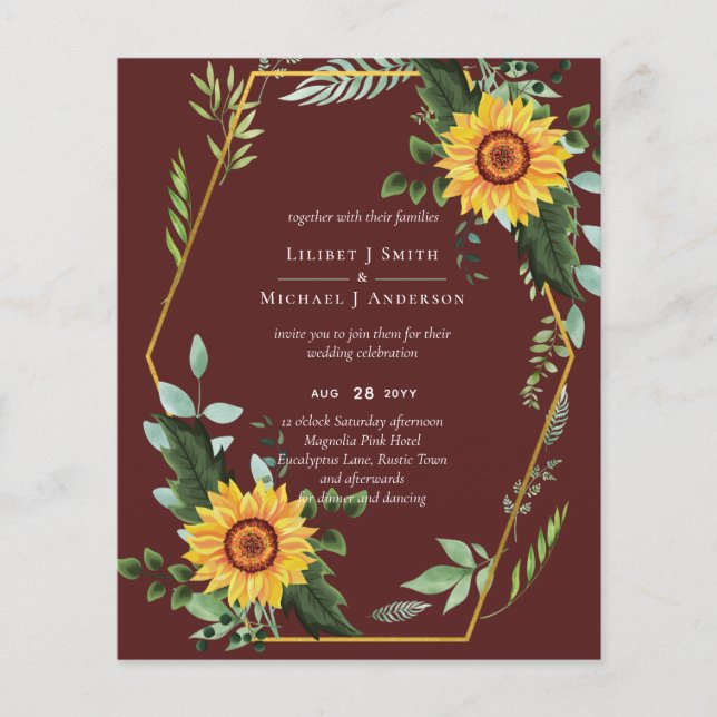 BUDGET Rustic Sunflowers Greenery Leaves Wedding  Flyer (Front)