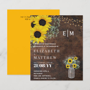 BUDGET Rustic Sunflowers Gypsophila Wedding Invite