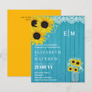 BUDGET Rustic Sunflowers Gypsophila Wedding Invite