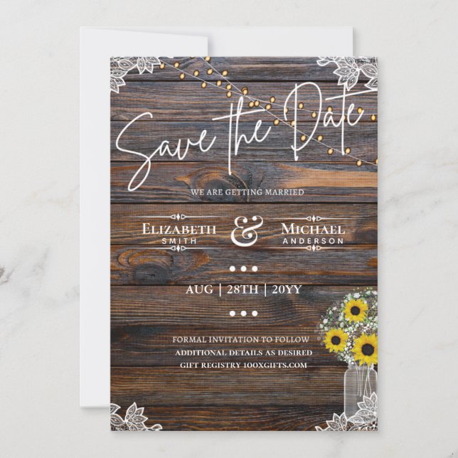 Budget Rustic Sunflowers Lace Mason Jar Wedding (Front)