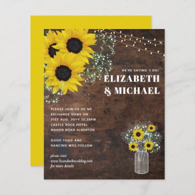 BUDGET Rustic Sunflowers Lights Wedding Invite