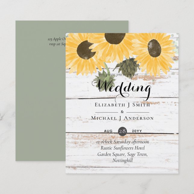 Budget Rustic Sunflowers Moss Green Leaves Wedding (Front/Back)