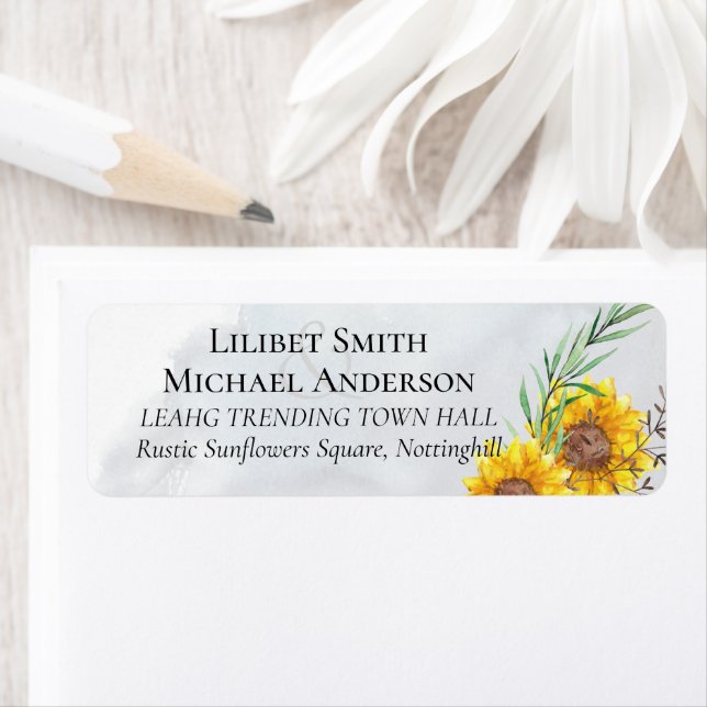 Budget Rustic Sunflowers Olive Green Wedding Label (Insitu)
