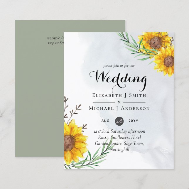 BUDGET Rustic Sunflowers Olive Leaves Wedding (Front/Back)