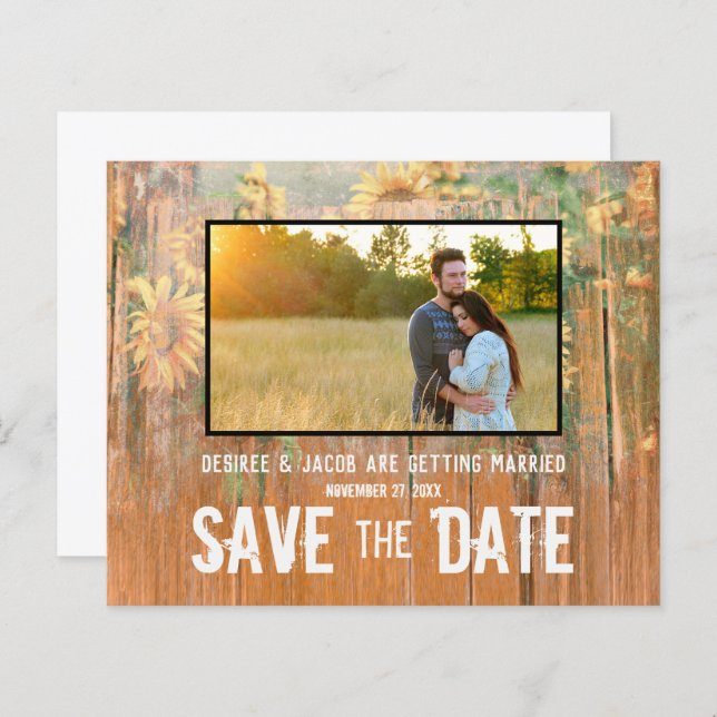 Budget Rustic Sunflowers Photo Save The Date (Front/Back)