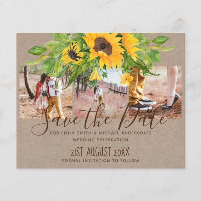Budget Rustic Sunflowers Photo Save The Dates (Front)