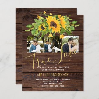 Budget Rustic Sunflowers Photo Wedding Invitations