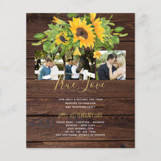 Budget Rustic Sunflowers Photo Wedding Invitations