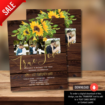 Budget Rustic Sunflowers Photo Wedding Invitations by invitationz at Zazzle