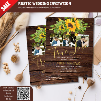 Budget Rustic Sunflowers Photo Wedding Invitations by invitationz at Zazzle
