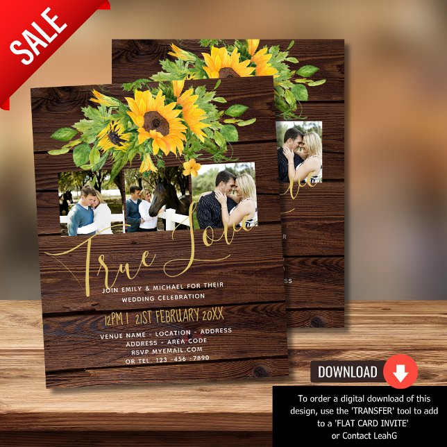 Budget Rustic Sunflowers Photo Wedding Invitations (Creator Uploaded)