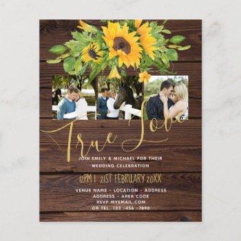Budget Rustic Sunflowers Photo Wedding Invitations