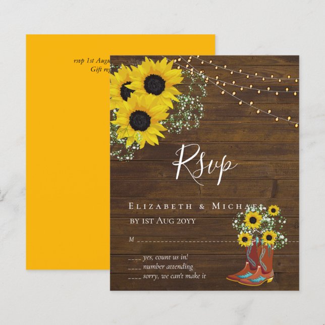 BUDGET Rustic Sunflowers RSVP Wedding (Front/Back)