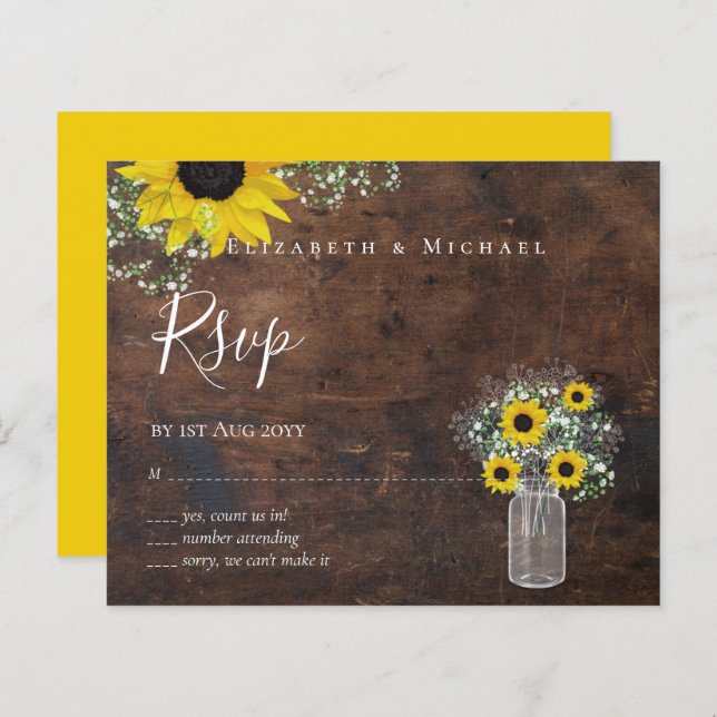 BUDGET Rustic Sunflowers RSVP Wedding (Front/Back)