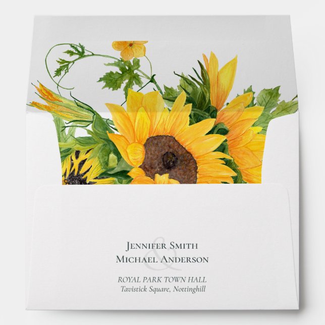 Budget Rustic Sunflowers Southern Wedding Envelope (Back (Bottom))