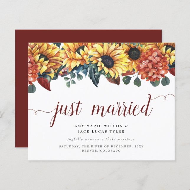 Budget Rustic Sunflowers Wedding Announcement (Front/Back)