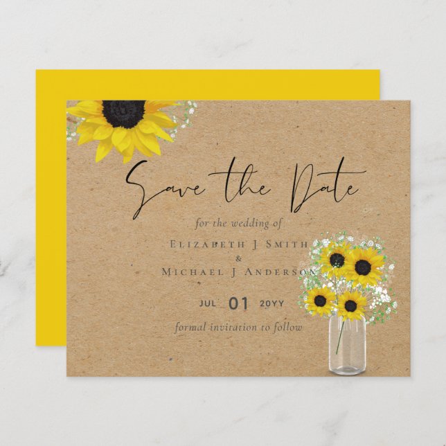 BUDGET Rustic Sunflowers Wedding Save Dates (Front/Back)