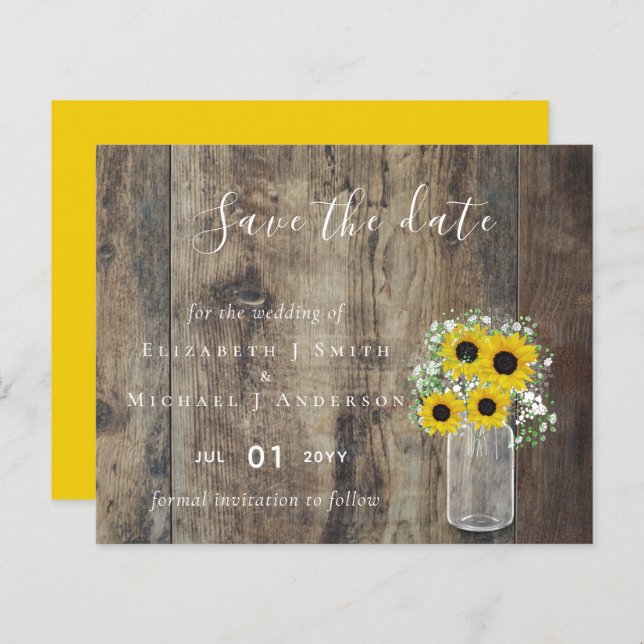 BUDGET Rustic Sunflowers Wedding Save Dates (Front/Back)