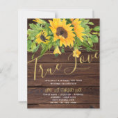Budget Rustic Sunflowers Wood Wedding Invitations (Front)
