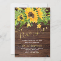 Budget Rustic Sunflowers Wood Wedding Invitations
