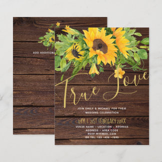 Budget Rustic Sunflowers Wood Wedding Invitations