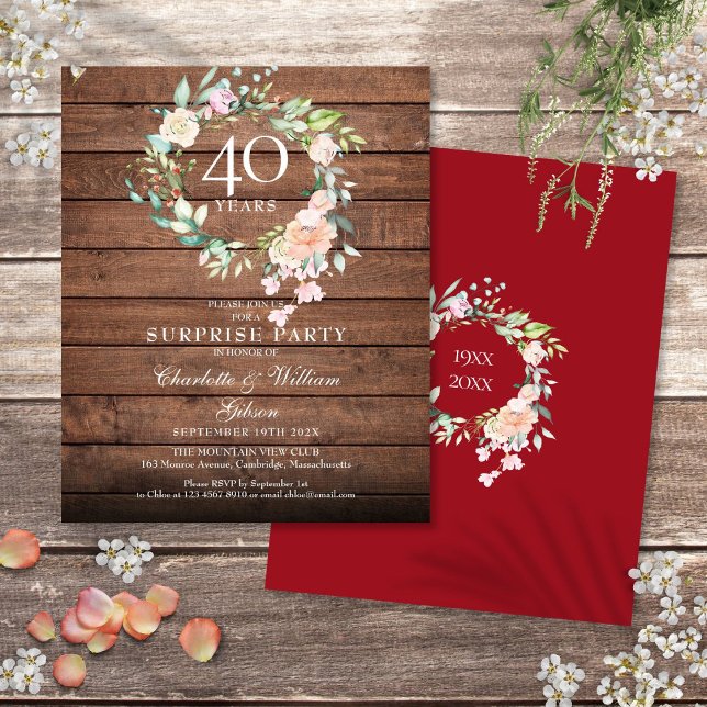 Budget Rustic Surprise 40th Anniversary Invitation (Budget Rustic Surprise 40th Anniversary Invitation)