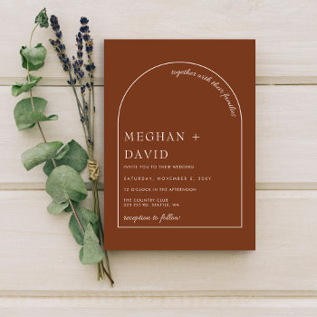 Budget Rustic Terracotta Arch Wedding Invitation by blessedwedding at Zazzle
