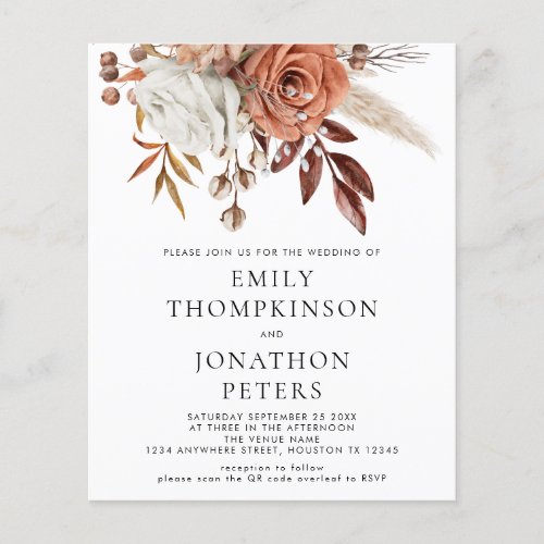 Budget Rustic Terracotta Floral QR Code Wedding