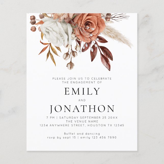 Budget Rustic Terracotta Florals Engagement Party  (Front)