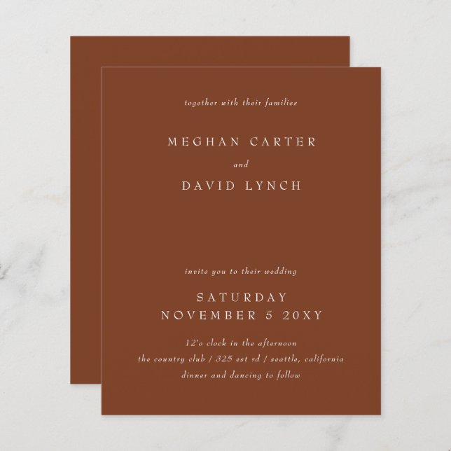 Budget Rustic Terracotta Wedding Invitation (Front/Back)