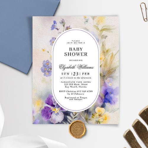 Budget Rustic Watercolor Baby Shower Invitation