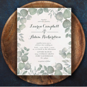Budget Rustic Watercolor Eucalyptus Green Wedding