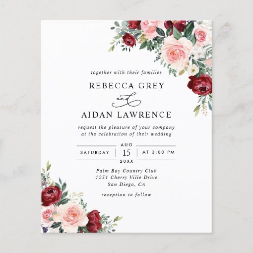 Budget Rustic Watercolor Floral Wedding Invitation | Zazzle