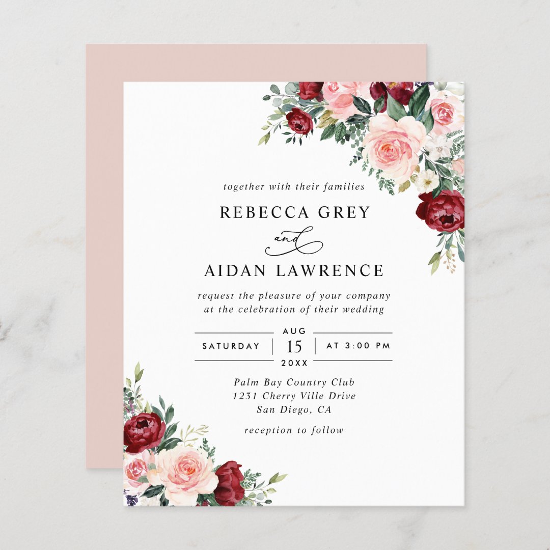 Budget Rustic Watercolor Floral Wedding Invitation | Zazzle