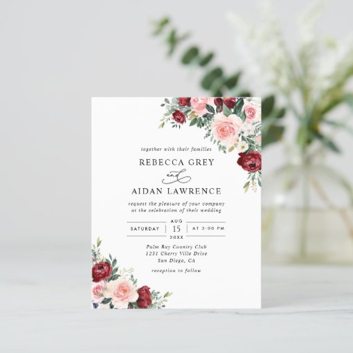 Budget Rustic Watercolor Floral Wedding Invitation | Zazzle