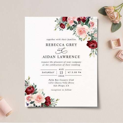 Budget Rustic Watercolor Floral Wedding Invitation