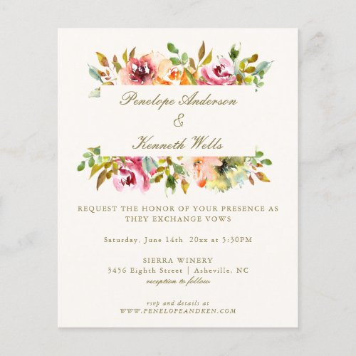 Budget Rustic Watercolor Floral Wedding Invite