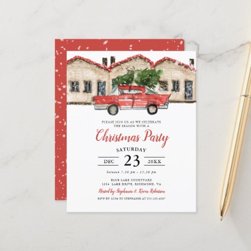 Budget Rustic Watercolor Red Truck Christmas 