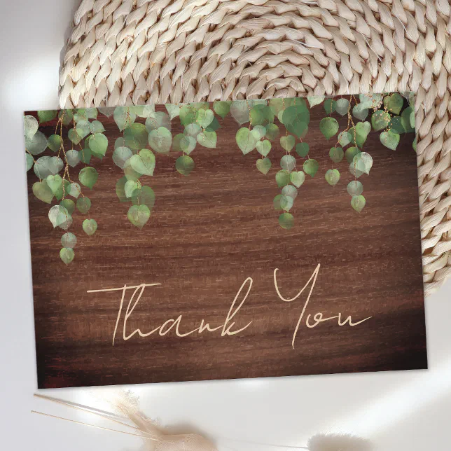 Budget Rustic Wedding Greenery Thank You Note Card | Zazzle