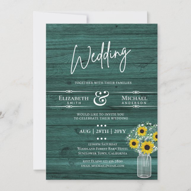 BUDGET Rustic Wedding GreenYellow Sunflower Invite (Front)