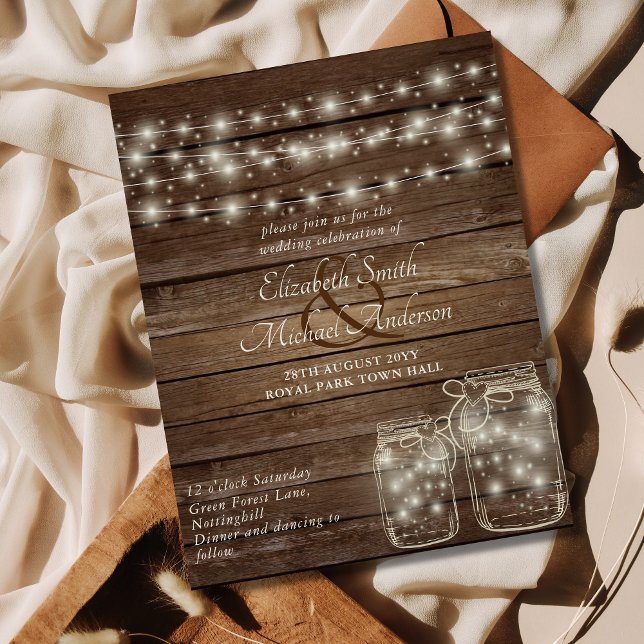 Budget Rustic Wedding Invitation Mason Jars Lights (Creator Uploaded)