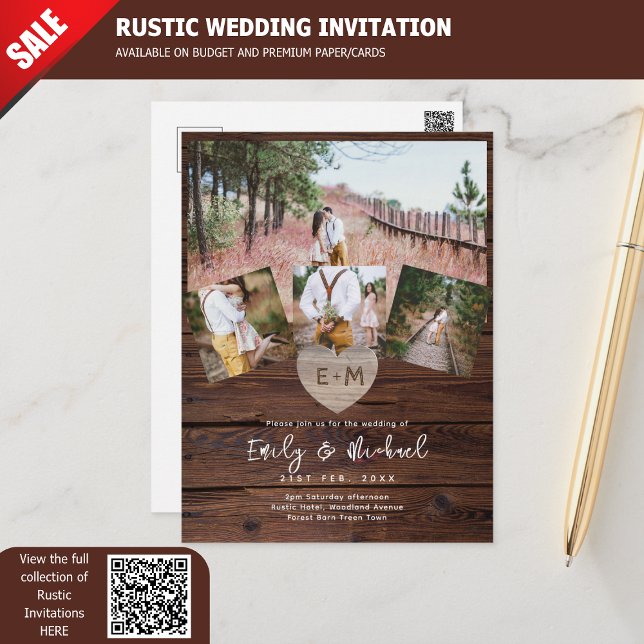 Budget Rustic Wedding Invites Photo Collage Modern (Creator Uploaded)