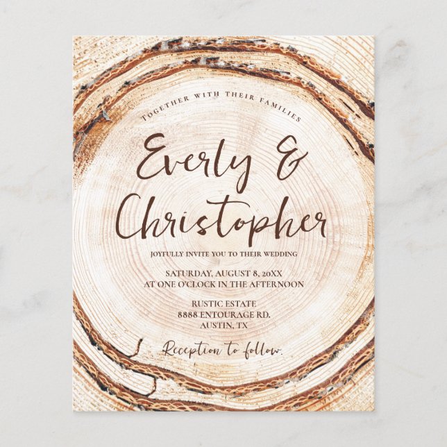 Budget Rustic Wedding Wood Cut Slice Customizable (Front)