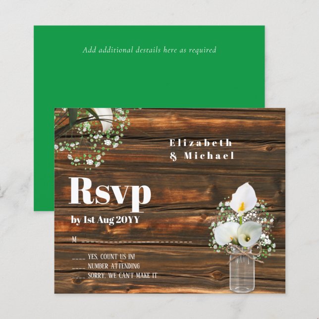 Budget Rustic White Calla Lily Wedding RSVP (Front/Back)