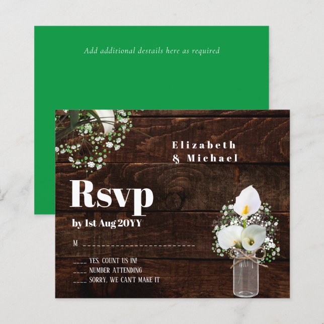 Budget Rustic White Calla Lily Wedding RSVP (Front/Back)