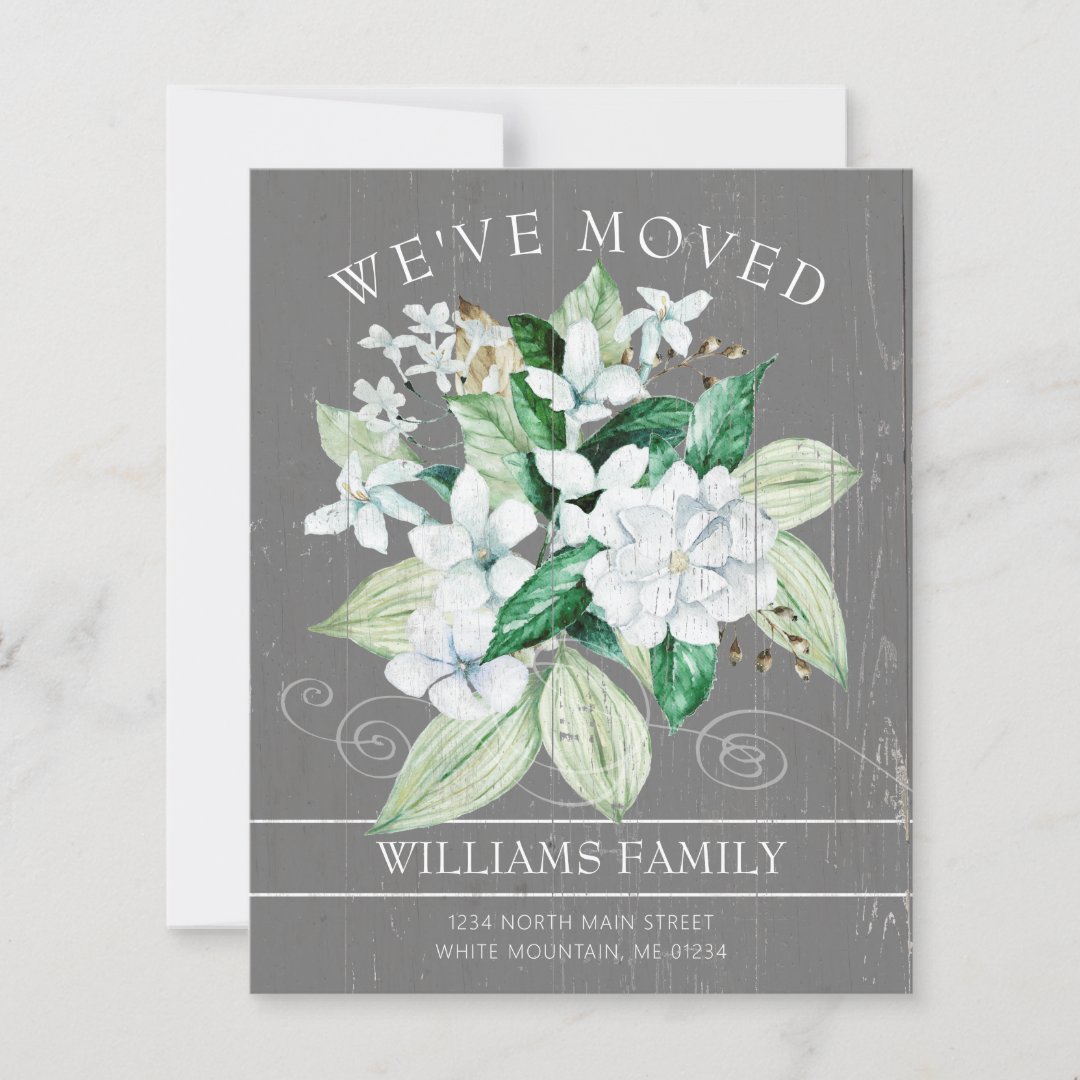 Budget Rustic White Magnolia Floral Moving Card Zazzle
