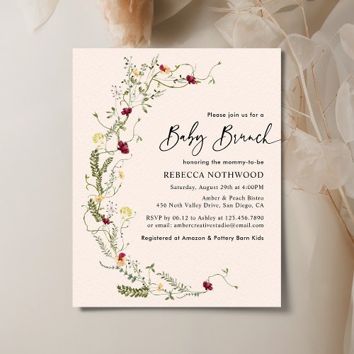 Budget Rustic Wildflowers Baby Brunch Invitation